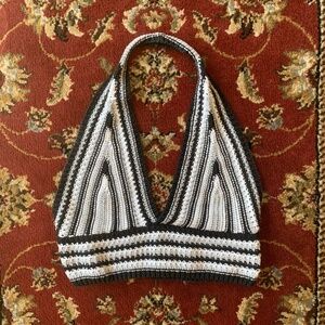 Black and white crochet halter top handmade in Italy